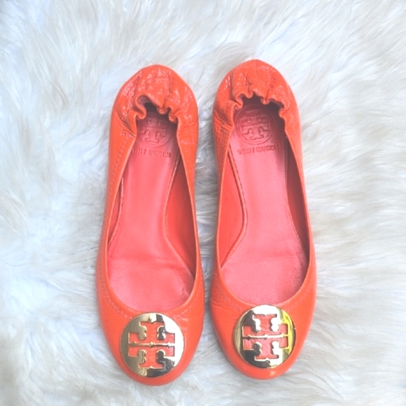 Tory Burch Reva tumbled patent Orange Habred Patent 7M - Picture 1 of 6